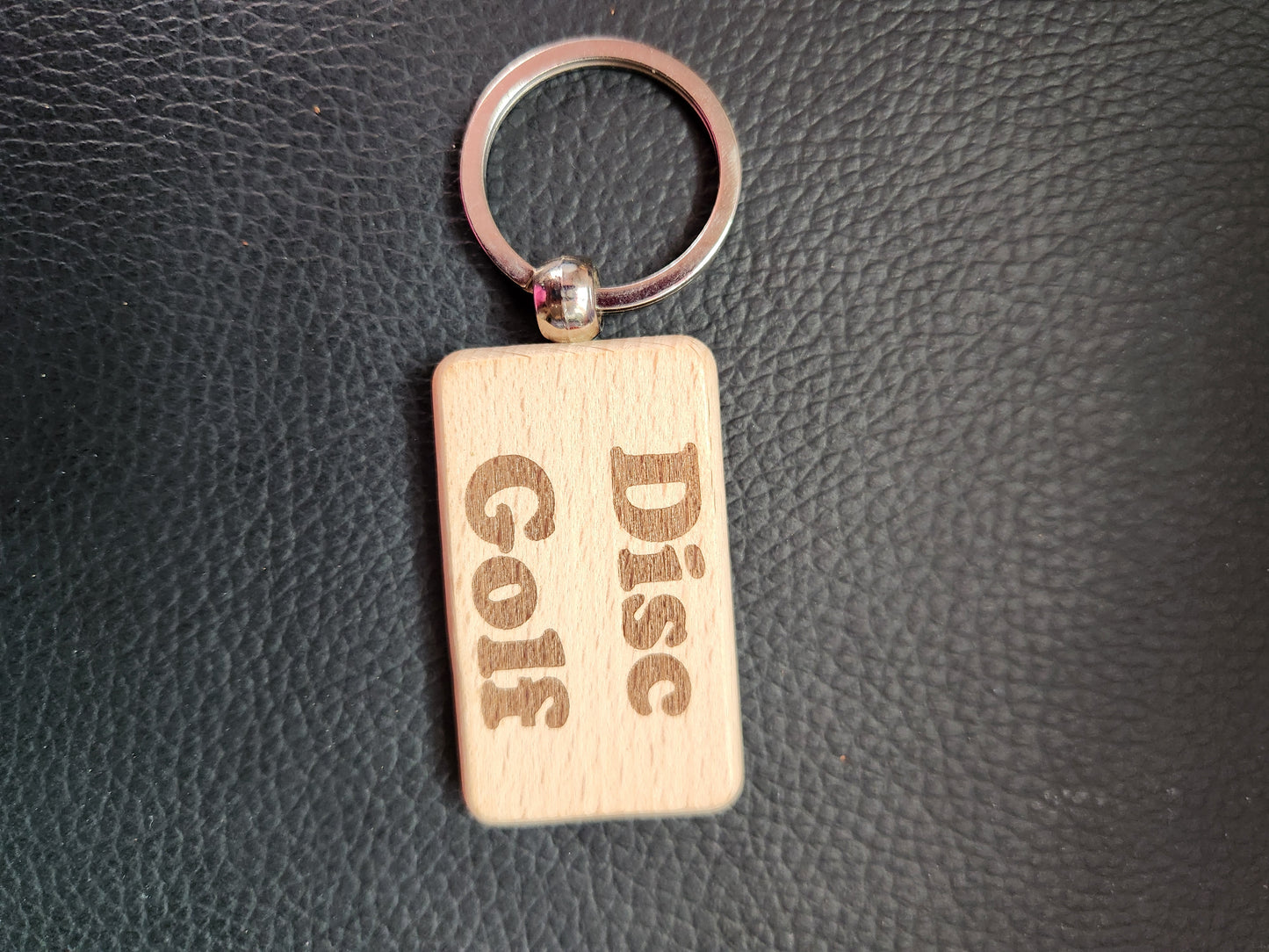 Disc Golf Heartbeat Wood Keychain