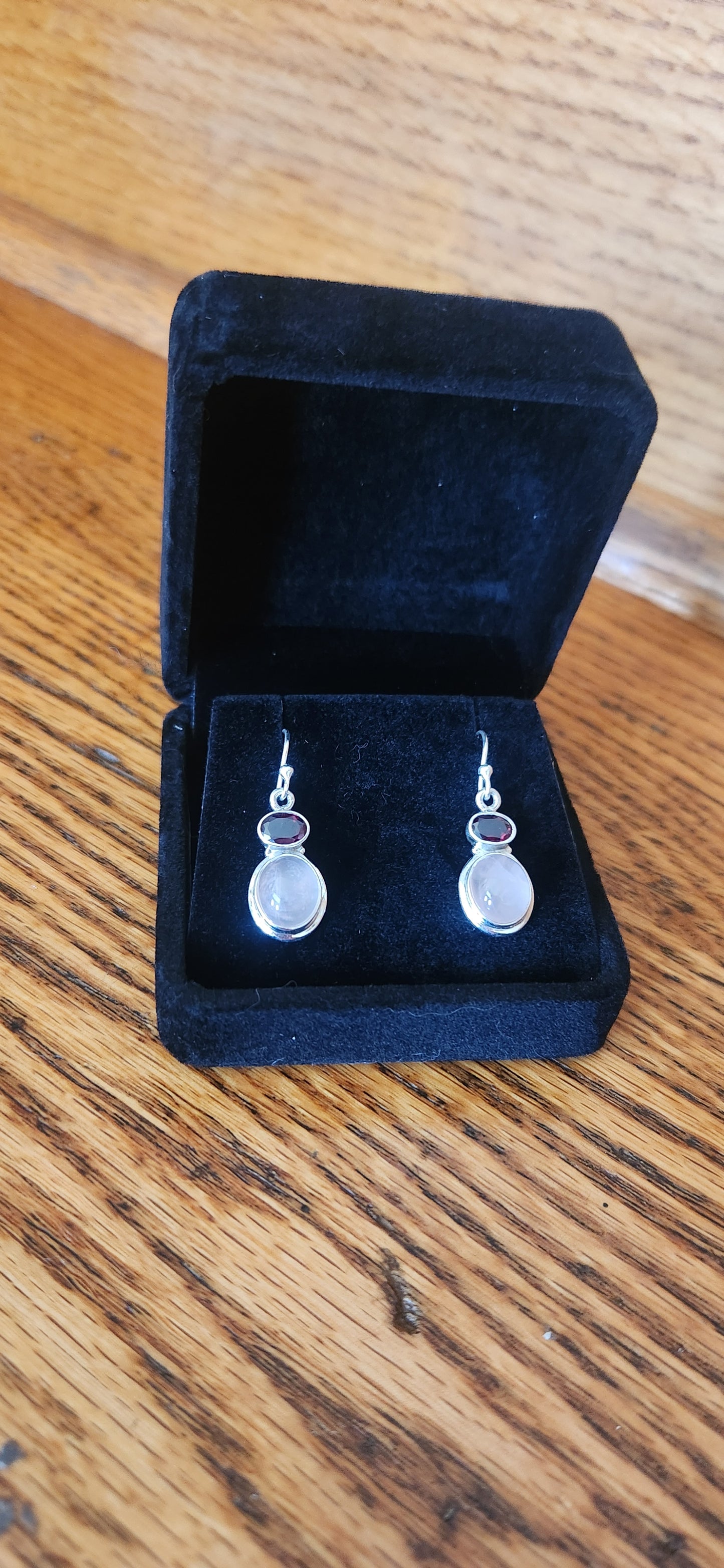 Rose Quartz & Garnet Sterling Silver Earrings